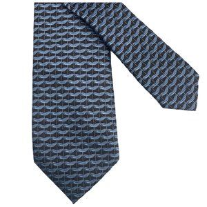 David Chu Mens Seven Fold Necktie Brown Blue Pattern 100% Silk Tie Made in Italy